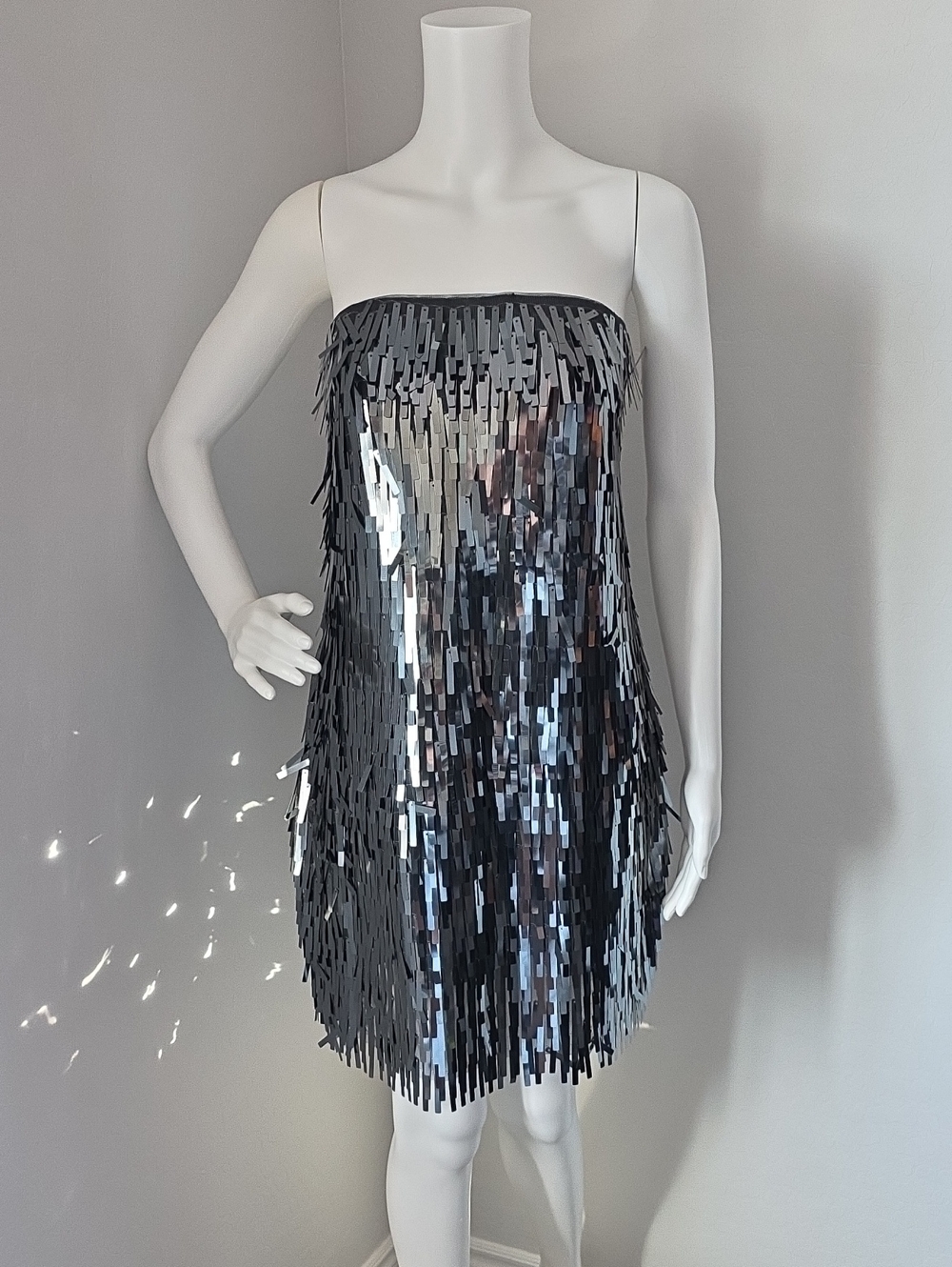 Abercrombie & Fitch Silver Sequin Fringe Mini Dress